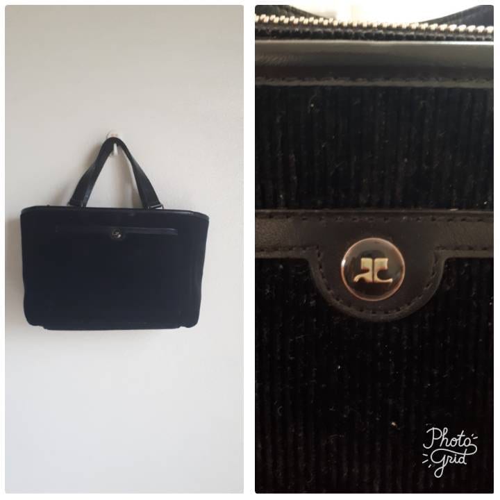 Vintage Courreges Paris Stofftasche, Schwarze Cordtasche von CvintageLand