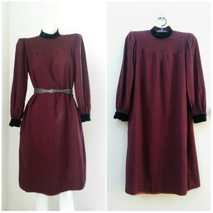 Vintage Nina Ricci Maroon Wolle Kleid/Metall Reißverschluss Größe 7 Small Oversize von CvintageLand