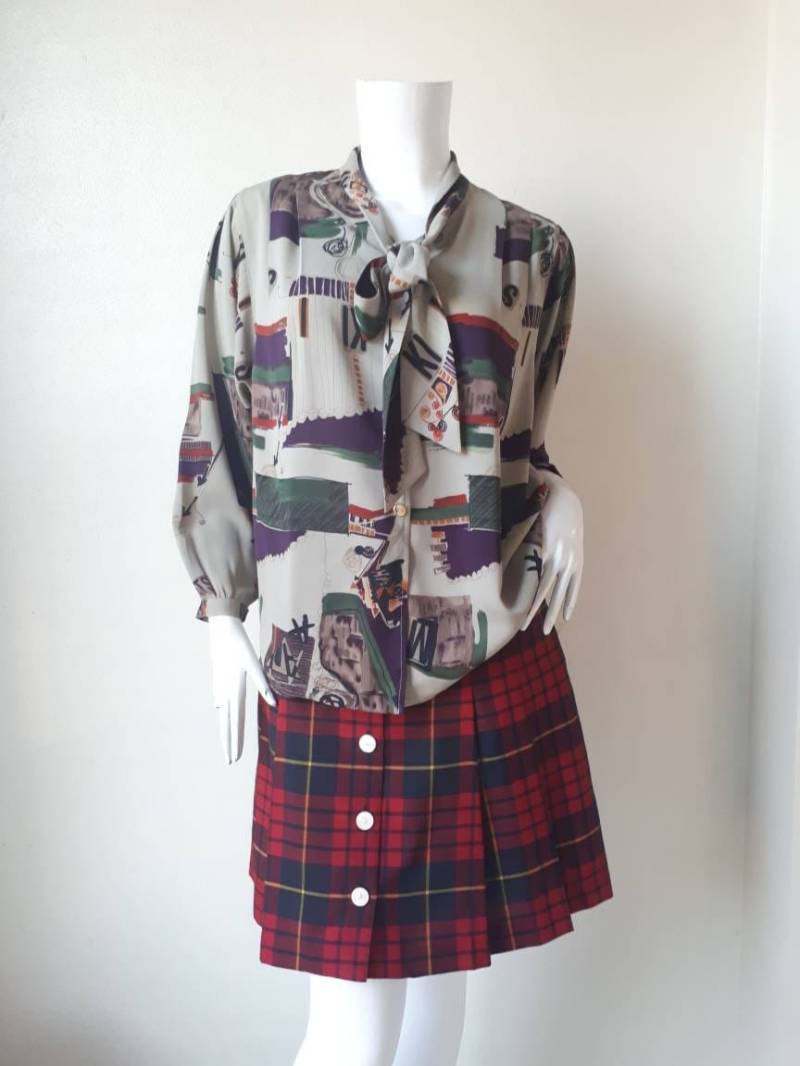 Vintage Print Bluse Top Langarm Damen Größe L von CvintageLand