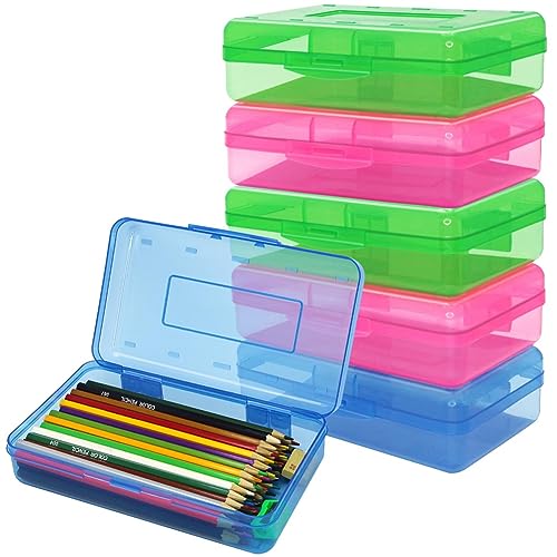 Cvoepobey 6er-Pack Stifteboxen Aus Kunststoff, Großes Fassungsvermögen, Transparentes Federmäppchen mit Deckel und Schnappverschluss von Cvoepobey