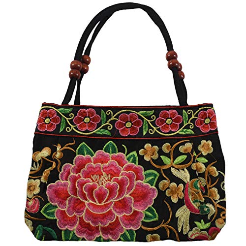 Cvoepobey Chinesischen Stil Frauen Handtasche Stickerei Ethnische Sommermode Handgemachte Blumen Damen Tote UmhäNgetaschen -Body (Rote Pfingstrose) von Cvoepobey