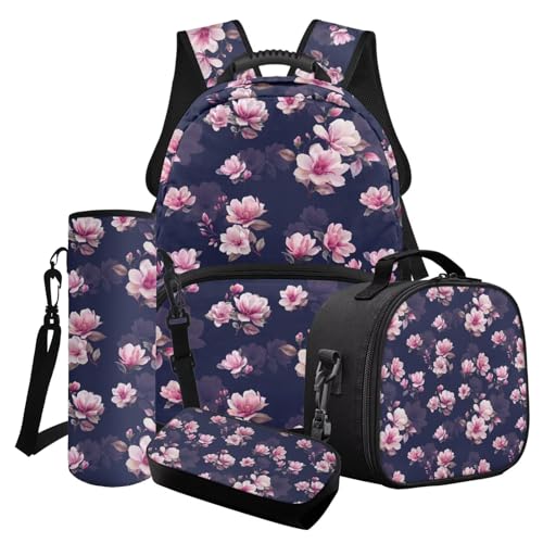 Cxdvotvy Schulranzen-Set für Kinder, Rucksack-Set, Lunchbag, Federmäppchen, Flaschenträger für Grundschüler, Lila-Blumenmuster, Schulranzen-Set Cxdvotvy Schulranzen-Set für Kinder, Rucksack-Set, Lunchbag, Federmäppchen, Flaschenträger für Grundschüler, Lila-Blumenmuster, Schulranzen-Set von Cxdvotvy