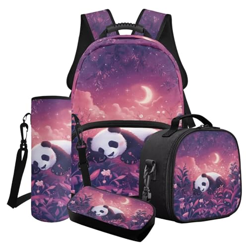Cxdvotvy Schultasche für Kinder, Rucksack-Set, 4-teilig, Lunch-Tasche, Federmäppchen, Wasserbecher, Geschenk für Mädchen, Lila Panda Mond, Schulranzen-Set Cxdvotvy Schultasche für Kinder, Rucksack-Set, 4-teilig, Lunch-Tasche, Federmäppchen, Wasserbecher, Geschenk für Mädchen, Lila Panda Mond, Schulranzen-Set von Cxdvotvy
