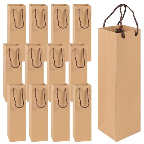 CxutSa 12 Stück Geschenktüten Weintasche Flaschentüten Geschenktüte mit Griff Weintüten Kraftpapier Champagner Geschenktasche für Weihnachten, Hochzeit, Geburtstag (35 x 9,5 x 9,5 cm) von CxutSa