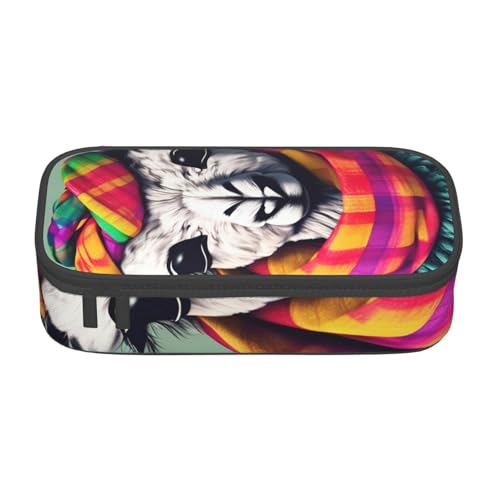 Cxzmnba Federmäppchen mit Lama in einem Schal, für Jungen und Mädchen, Schulanfang, Schülerbedarf, Federmäppchen, Schwarz , Einheitsgröße, Taschen-Organizer von Cxzmnba