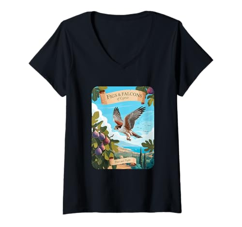 Damen Feigen Falken Zypern Natur Vögel Landschaft Flug Obst T-Shirt mit V-Ausschnitt Damen Feigen Falken Zypern Natur Vögel Landschaft Flug Obst T-Shirt mit V-Ausschnitt von CyFalcon