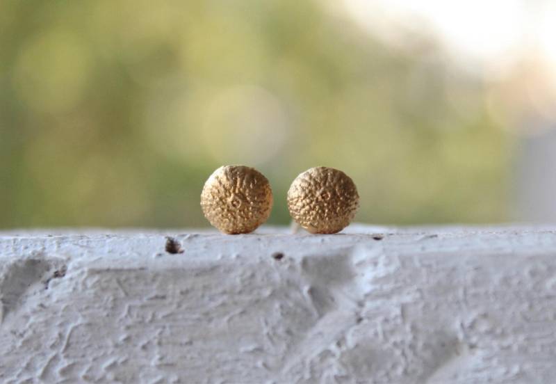 14K Solid Gold Seeigel Ohrstecker Lost Wax Boho Schmuck von CyKLu