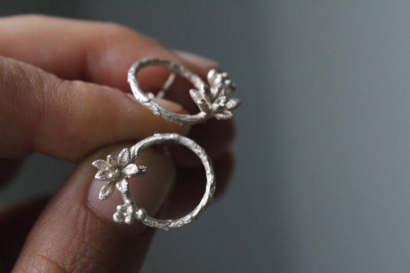 sterling Silber Sukkulenten Ohrringe Zweig Kreis, Natur Inspiriert sterling Silber Sukkulenten Ohrringe Zweig Kreis, Natur Inspiriert von CyKLu