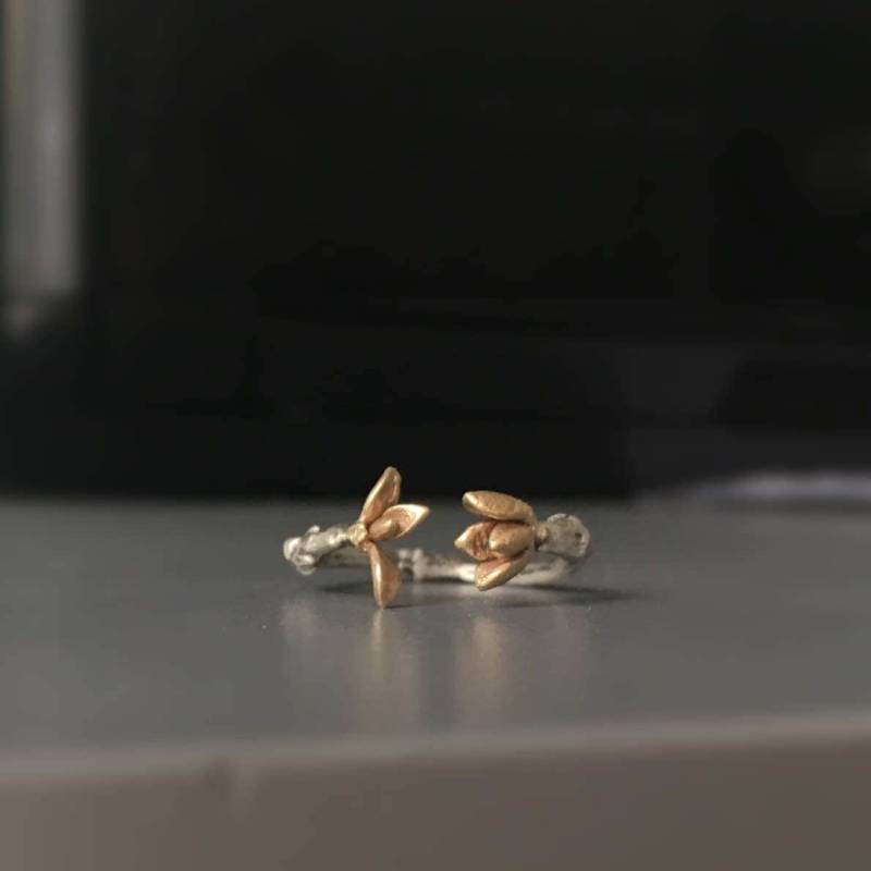 sterling Silber Zweig Ring 14K Gold Sukkulenten Schmuck sterling Silber Zweig Ring 14K Gold Sukkulenten Schmuck von CyKLu