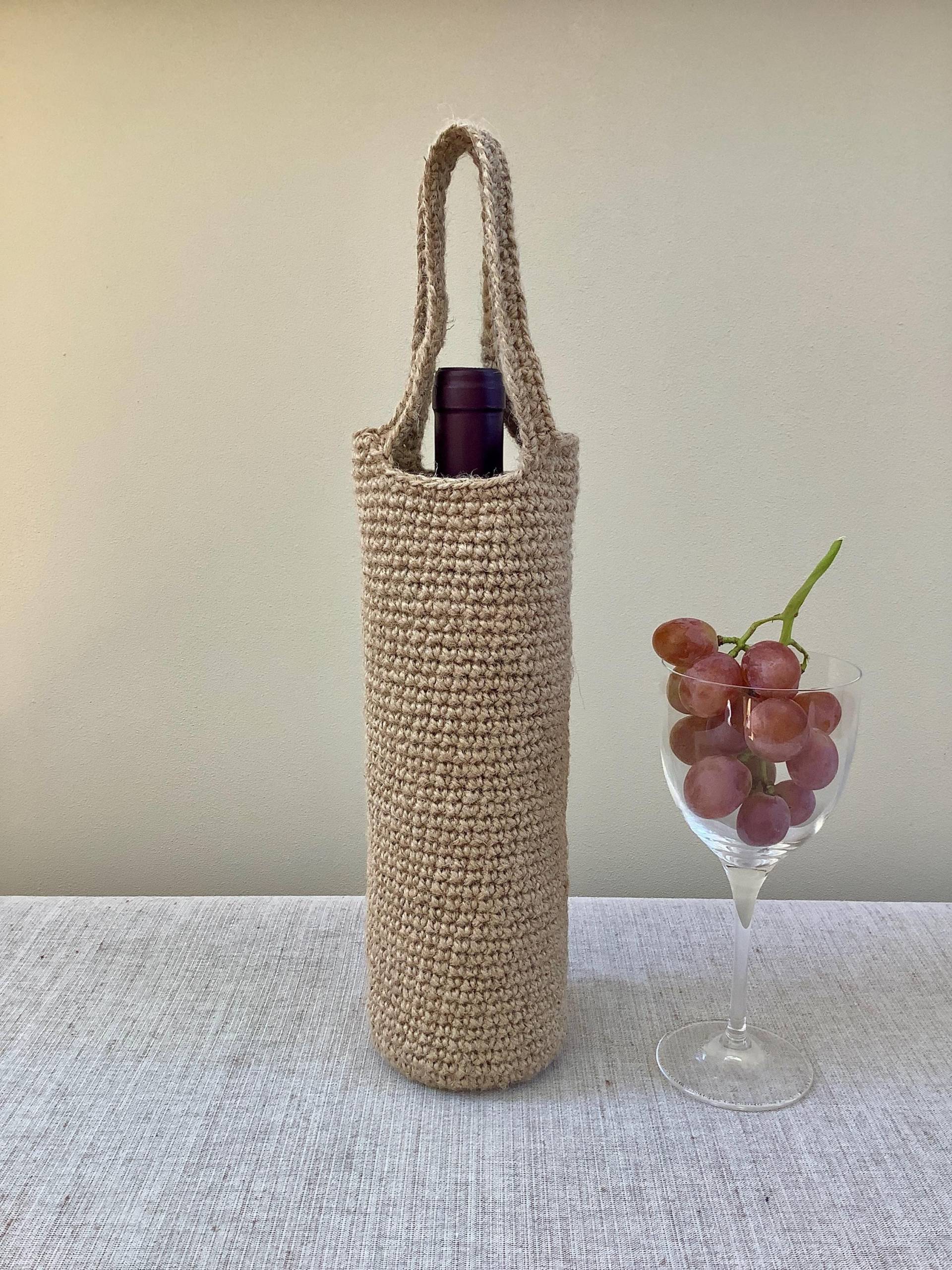 Weinflaschentasche, Häkeln Juteflaschentasche, Weinflaschenhalter, Picknicktasche, Geschenkidee, Öko-Tasche von CyanStudioDesign