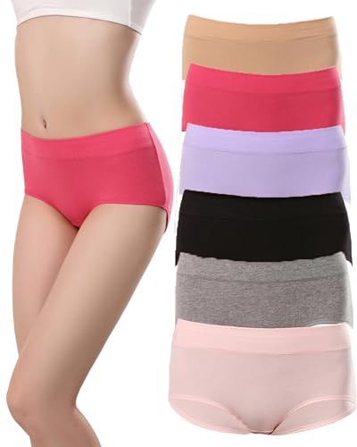Cyathea Damen Unterhosen 6er Pack Mittelhohe Slips mit 2-Zonen Komfortbund & Doppelzwickel Stretch-Baumwolle Atmungsaktiv von Cyathea
