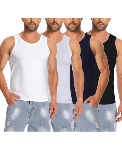 Cyathea Unterhemd Herren Tank Top 4er Pack 100% Baumwolle ärmellos Muskelshirtst Männer Sportunterhemden Schrumpft Nicht Verblasst Nicht Undurchsichtig von Cyathea