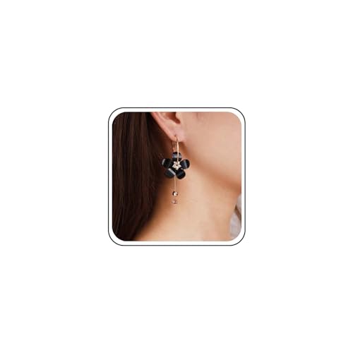 Cybche Boho Acryl Schwarz Blume Baumeln Ohrringe Schwarz Kristall Blume Tropfen Ohrringe Acryl Blume Ohrringe Harz Blume Reif Ohrringe Blume Quaste Ohrringe Schmuck Für Frauen von Cybche