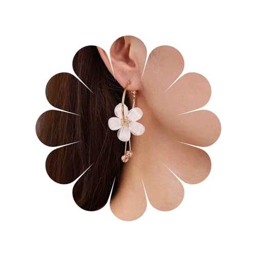 Cybche Boho Acryl Weiße Blume Baumeln Ohrringe Weiß Kristall Blume Tropfen Ohrringe Acryl Blume Ohrringe Harz Blume Reif Ohrringe Blume Quaste Ohrringe Schmuck Für Frauen von Cybche