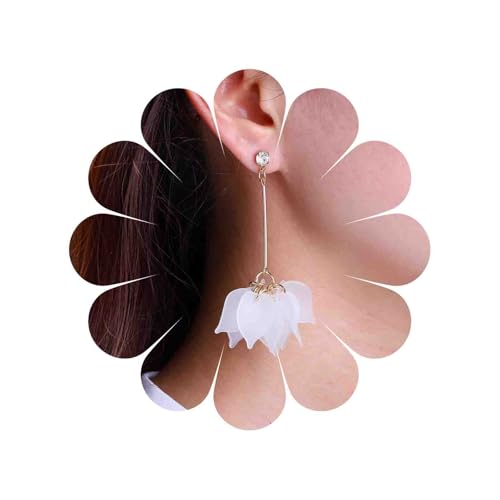 Cybche Boho Acryl Weiße Blume Ohrringe Blume Blütenblatt Baumeln Ohrringe Gold Winzigen Kristall Ohrstecker Weiß Harz Blume Tropfen Ohrringes Abgestufte Blume Aussage Ohrringes Schmuck Für Frauen von Cybche