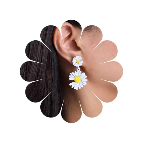 Cybche Boho Acryl Weißes Gänseblümchen Tropfen Ohrringe Weiße Blume Ohrstecker Emaille Sonnenblume Baumeln Ohrringe Doppelte Gänseblümchen Ohrringe Matte Blume Aussage Ohrringe Schmuck Für Frauen von Cybche