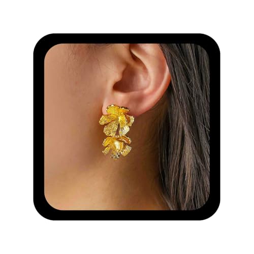 Cybche Boho Blume Ohr Jacke Ohrringe Gold Texturiert Floral Ohrringe Metall Blume Ohrstecker Ohrring Floral Aussage Ohrring Vorne Zurück Schmuck Für Frauen von Cybche