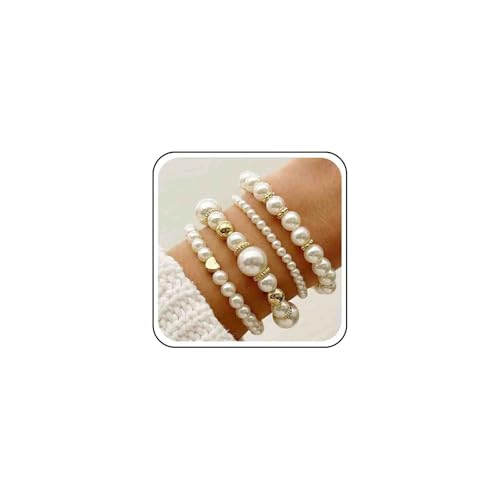 Cybche Boho Geschichtet Perle Armband Set Gold Ball Perlen Armband Hochzeit Stapelbar Stretch Elastische Armbänder Kleine Liebe Herz Armreif Knöchel Handgelenk Schmuck Für Frauen von Cybche