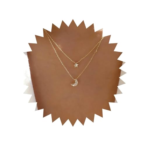 Cybche Boho Geschichtet Strass Stern Mond Halskette Vintage Stern Mond Anhänger Halskette Gold Kristall Stern Choker Halskette Gepflastert Cz Stern Halskette Kette Schmuck Für Frauen von Cybche