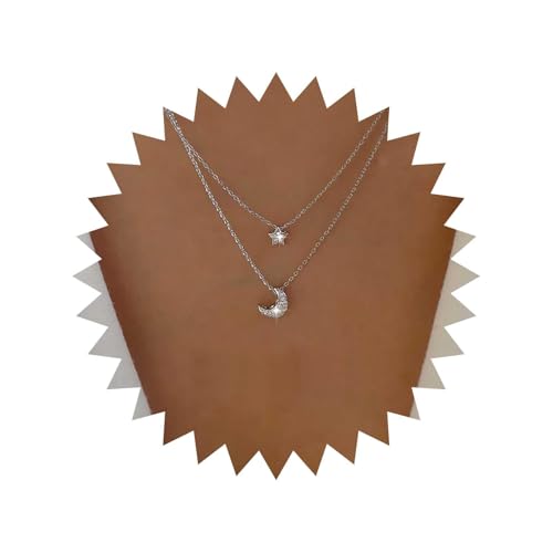 Cybche Boho Geschichtet Strass Stern Mond Halskette Vintage Stern Mond Anhänger Halskette Silber Kristall Stern Choker Halskette Gepflastert Cz Stern Halskette Kette Schmuck Für Frauen von Cybche