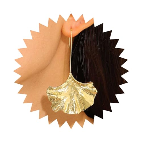 Cybche Boho Ginkgo Blatt Baumeln Haken Ohrringe Gold Strukturiertes Blatt Tropfen Ohrringe Metall Ginkgo Ohrringe Übertrieben Blatt Ohrringe Mattes Blatt Reifen Ohrringe Schmuck Für Frauen von Cybche