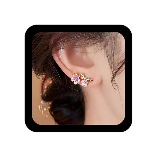 Cybche Boho Gold Blume Ohr Climber Ohrringe Blumen Ohr Crawler Ohrringe Kirschblüte Ohrring Blume Zweig Ohrring Emaille Blumen Ohrstecker Schmuck Für Frauen von Cybche