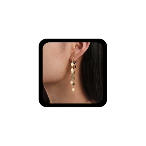 Cybche Boho Gold Quaste Kette Hoop Ohrringe Lange Huggie Drop Ohrringe Metall Kleine Pailletten Baumeln Ohrring Minimalistischen Kronleuchter Aussage Ohrring Quadratischen Huggie Hoop Schmuck von Cybche