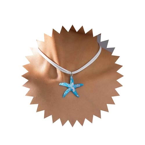 Cybche Boho Großen Seestern Anhänger Halskette Blau Seestern Kette Halskette Samt Choker Halskette Harz Seestern Halskette Seestern Samt Halskette Kurz Wildleder Halskette Schmuck Für Frauen von Cybche