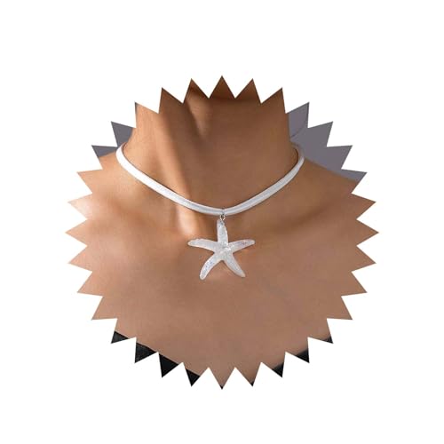 Cybche Boho Großer Seestern Anhänger Halskette Weißer Seestern Kette Halskette Samt Choker Halskette Harz Seestern Halskette Seestern Samt Halskette Kurz Wildleder Halskette Schmuck Für Frauen von Cybche