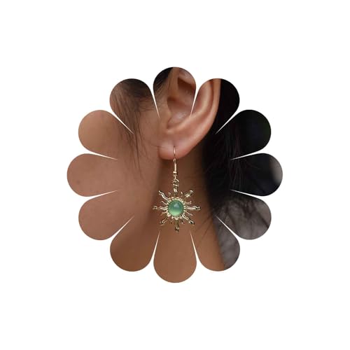 Cybche Boho Grün Kristall Sunburst Ohrringe Smaragd Sonne Ohrringe Mondstein Sonne Baumeln Haken Ohrring Schmuck Für Frauen von Cybche