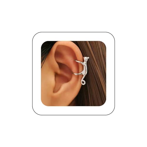 Cybche Boho Katze Ohrmanschette Ohrringe Silber Katze Ohrringe Süße Katze Manschette Wrap Ohrringe Katze Knorpel Manschette Ohrringe Klettern Katze Crawler Manschette Ohrringe Tier Kein Piercing von Cybche