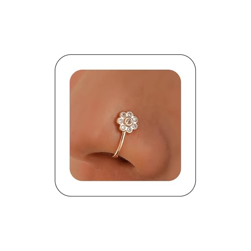 Cybche Boho Kristall Blume Nase Ring Gold Strass Blume Nase Manschette Cz Blume Clip Auf Nase Ring Blume Gefälschte Septum Ring Kein Piercing Biegsam Nase Ring Stud-Schmuck Für Frauen von Cybche