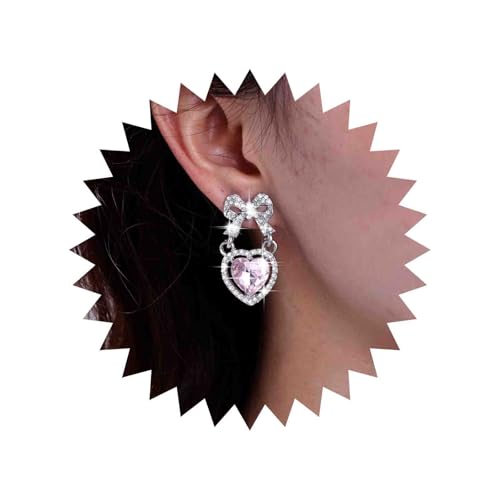 Cybche Boho Kristall Bogen Herz Baumeln Tropfen Ohrringe Silber Strass Bogen Ohrstecker Ohrringe Rosa Cz Herz Ohrringe Funkelnde Cz Halo Herz Liebe Ohrringe Schmuck Für Frauen von Cybche