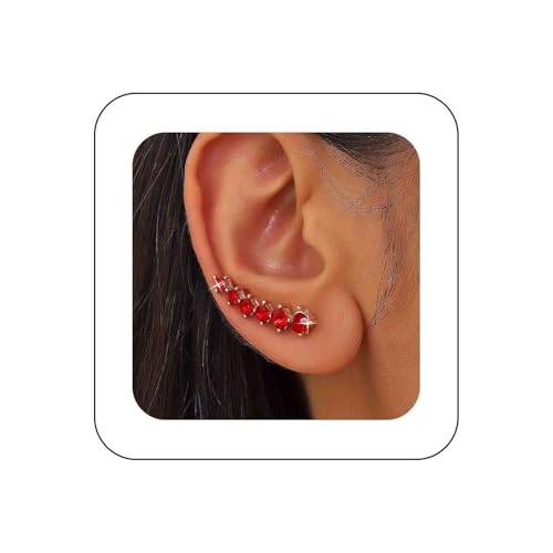 Cybche Boho Kristall Ohrclimber Ohrringe Gold Rubin Ohrringe Rot Kristall Ohrringe Cz Crawler Ohrringe Rubin Edelstein Ohrringe Schmuck Für Frauen von Cybche