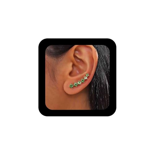 Cybche Boho Kristall Ohrclimber Ohrringe Gold Smaragd Ohrringe Grüner Kristall Ohrringe Cz Crawler Ohrringe Smaragd Edelstein Ohrringe Schmuck Für Frauen von Cybche