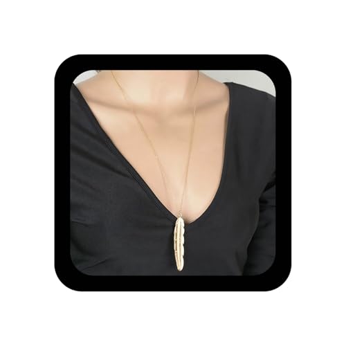 Cybche Boho Lange Feder Halskette Choker Gold Feder Anhänger Halskette Metall Blatt Minimalistische Dünne Kette Halsketten Schmuck Für Frauen von Cybche