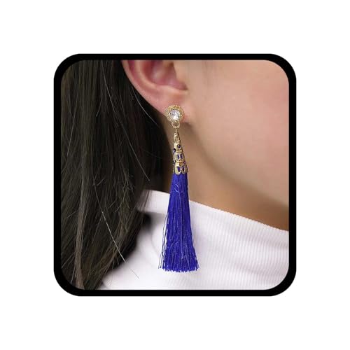 Cybche Boho Lange Quaste Ohrringe Blau Fransen Tropfen Seide Fransen Ohrringe Gold Kristall Stud Schwarz Aussage Schmuck Für Frauen von Cybche