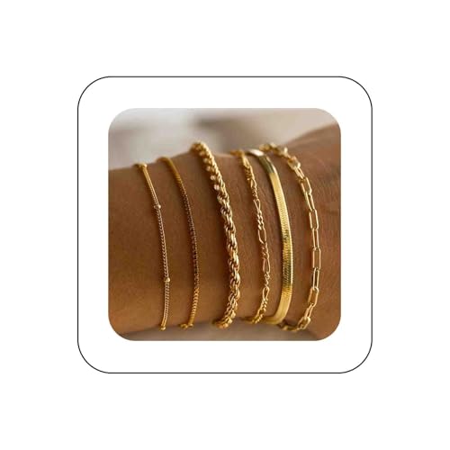 Cybche Boho Layered Büroklammer Armband Gold Seil Kette Armbänder Schlange Fischgrät Armband Minimalistisch Ketten Armband Kette Stretch Armband Schmuck Für Frauen von Cybche