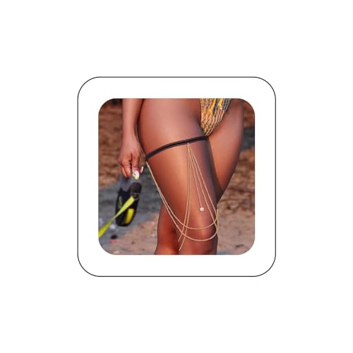 Cybche Boho Mehrlagige Oberschenkelkette Quaste Beinkette Strand Bikini Körperkette Beinkette Gold Perle Oberschenkelkette Elastische Oberschenkelkette Accessoires Für Frauen Und Mädchen von Cybche