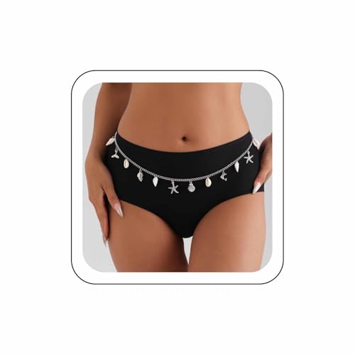 Cybche Boho Muschel Muschel Taille Kette Muschel Seestern Bauch Kette Silber Gürtel Sommer Strand Bikini Körper Ketten Ozean Schmuck Taille Körperschmuck Bikini Accessoire Für Frauen von Cybche