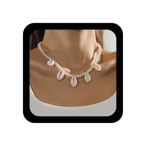 Cybche Boho Muschel Perlenkette Choker Hochzeit Kaurimuschel Anhänger Halskette Sommer Strand Weiß Perle Perlen Strang Muschel Baumeln Kette Halsketten Schmuck Für Frauen von Cybche