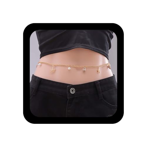 Cybche Boho Perle Muschel Taille Kette Muschel Seestern Bauch Kette Gold Gürtel Sommer Strand Bikini Körper Ketten Ozean Schmuck Taille Körperschmuck Bikini Accessoire Für Frauen von Cybche