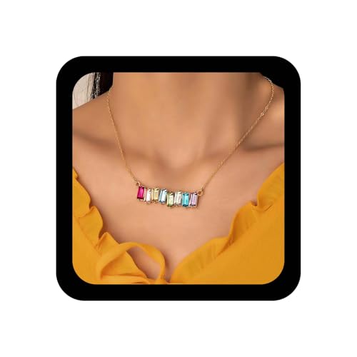 Cybche Boho Regenbogen Edelstein Quadrat Halskette Gold Kristall Quadrat Anhänger Halskette Bunt Cz Halsketten Edelstein Bar Halsketten Kristall Horizontal Schmuck Für Frauen von Cybche