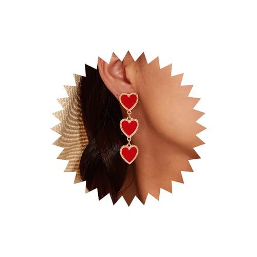 Cybche Boho Rot Emaille Herz Ohrringe Dreifach Herz Ohrringe Aussage Herz Baumeln Ohrringe Vintage Ineinandergreifenden Herz Ohrringe Lange Herz Liebe Baumelnden Ohrringe Schmuck Für Frauen Mädchen von Cybche