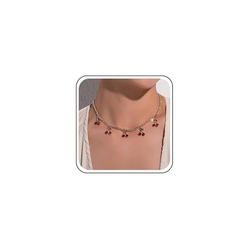 Cybche Boho Rot Kristall Kirsche Halskette Choker Gold Strass Cz Tennis Halskette Kette Funkelnd Kubischer Zirkonia Kirsche Baumeln Halsketten Rubin Frucht Kragen Kette Schmuck Für Frauen von Cybche