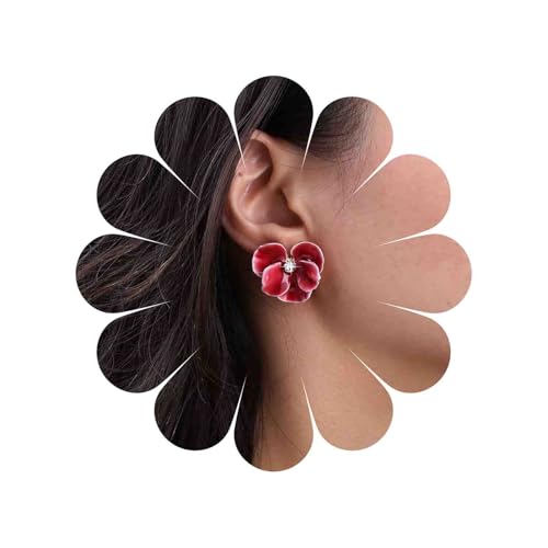 Cybche Boho Rote Emaille Blume Ohrringe Rote Blume Ohrstecker Acryl Floral Blütenblatt Ohrringe Strass Blume Ohrringe Große Blütenblatt Statament Ohrringe Schmuck Für Frauen von Cybche