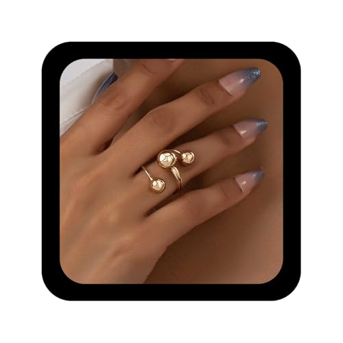 Cybche Boho Runde Kugeln Ring Gold Kugel Fingerring Kugel Geschichtet Ring Kugel Offener Ring Kugel Aussage Ring Einstellbar Offener Ring Schmuck Für Frauen von Cybche