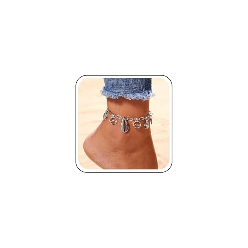 Cybche Boho Schildkröte Seestern Fußkettchen Armband Silber Welle Schildkröte Panzer Baumeln Fußkettchen Sommer Strand Seestern Jakobsmuschel Ozean Schmuck Büroklammer Kette Fuß Accessoire Schmuck von Cybche