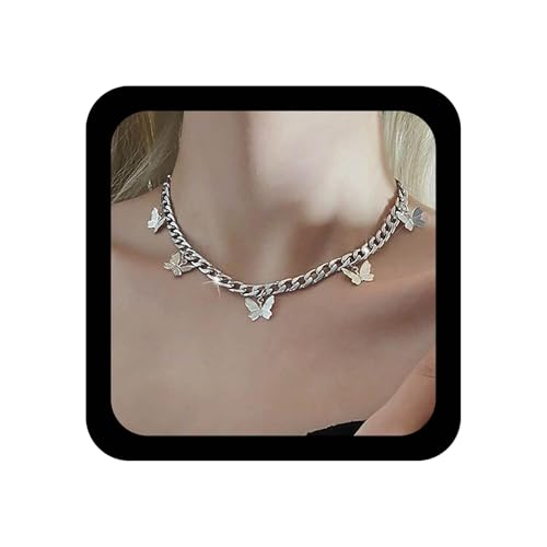 Cybche Boho Schmetterling Halskette Choker Silber Cuban Link Kette Halskette Kleine Schmetterling Baumeln Halsketten Schmuck Für Frauen von Cybche