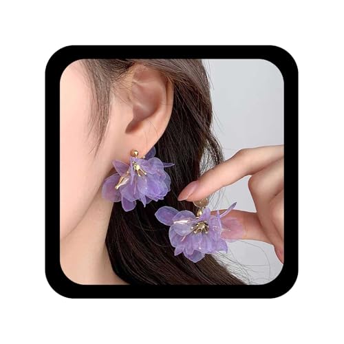 Cybche Boho Stoff Blume Ohrringe Chiffon Floral Drop Ohrringe Lila Blume Baumeln Ohrring Spitze Floral Ohrring Blütenblatt Aussage Schmuck Für Frauen von Cybche